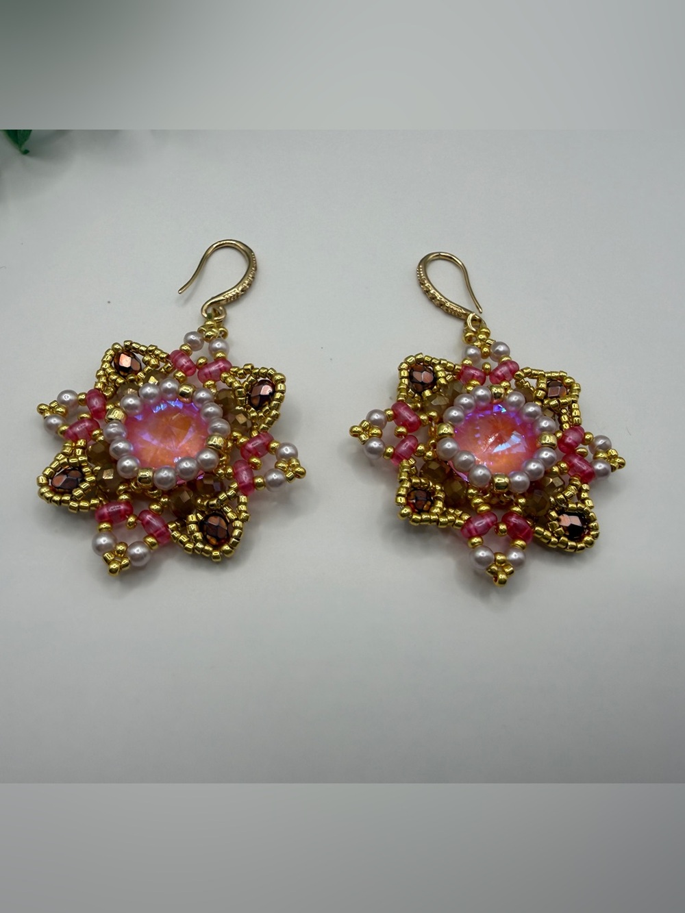 Gold and Pink Crystal Star Earrings